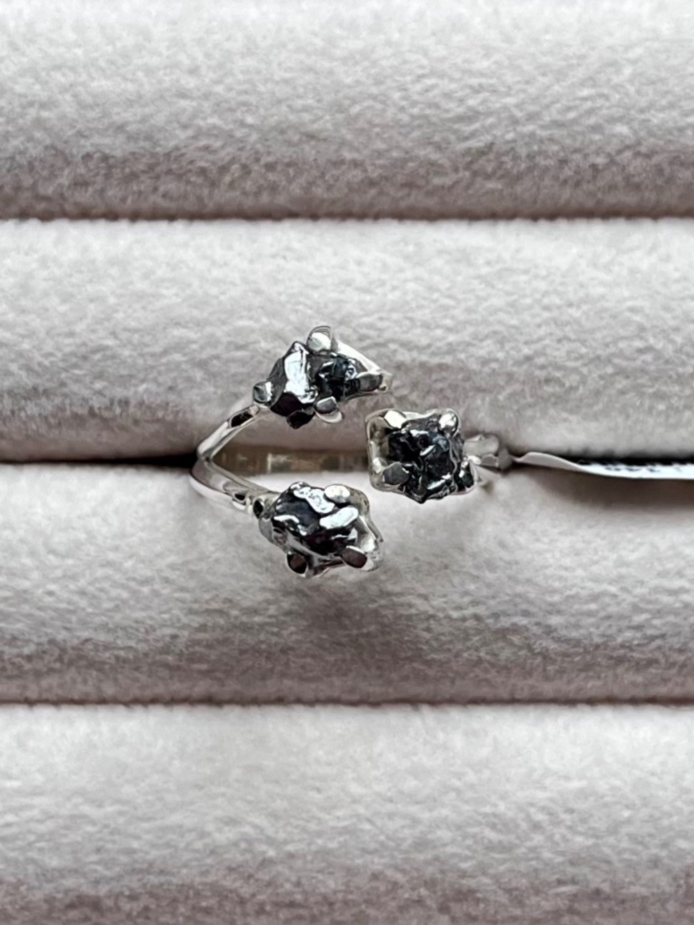 R128 | Three Stone Raw Meteorite Ring